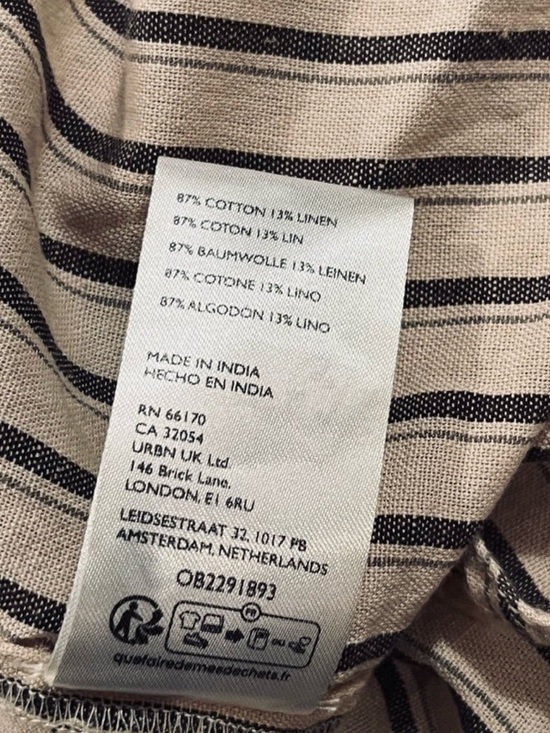 Striped Short-Sleeve Button Front Top in Beige - Picture 6 of 7